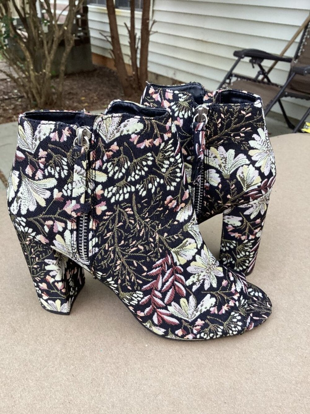 SO Women's Floral Block Heel Ankle Bootie Boots Zipper Black Pink White